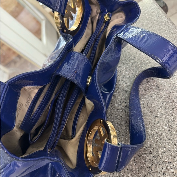 Michael Kors Shiny Blue Shoulder Bag with Gold Accent - Picture 10 of 10